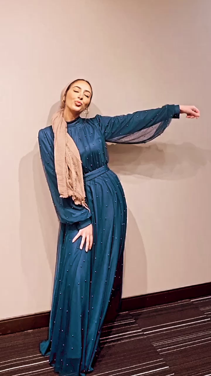 Urban Modesty - Mesh Pearl Long Sleeve Gown (More Colors)