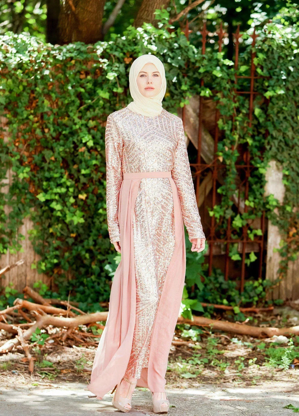 Rose Gold Chevron Sequin Gown