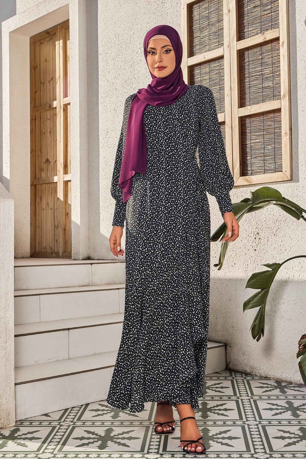 Black Floral Cuff Wrap Maxi Dress