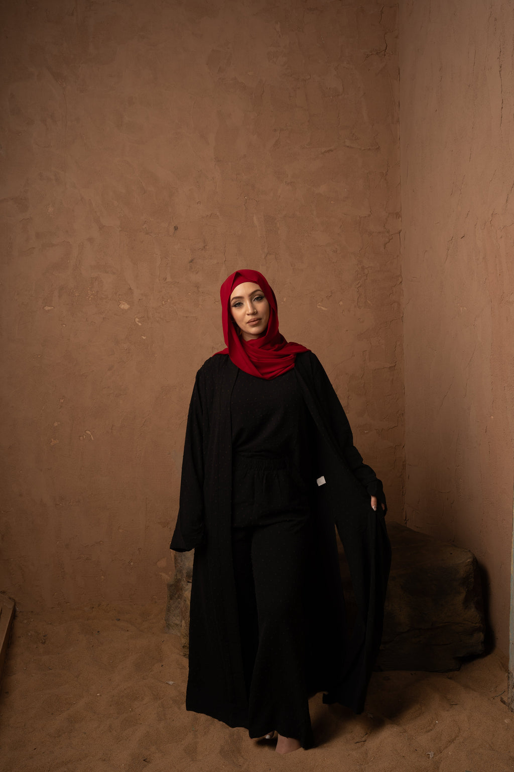 Black Four Piece Pants Abaya Set