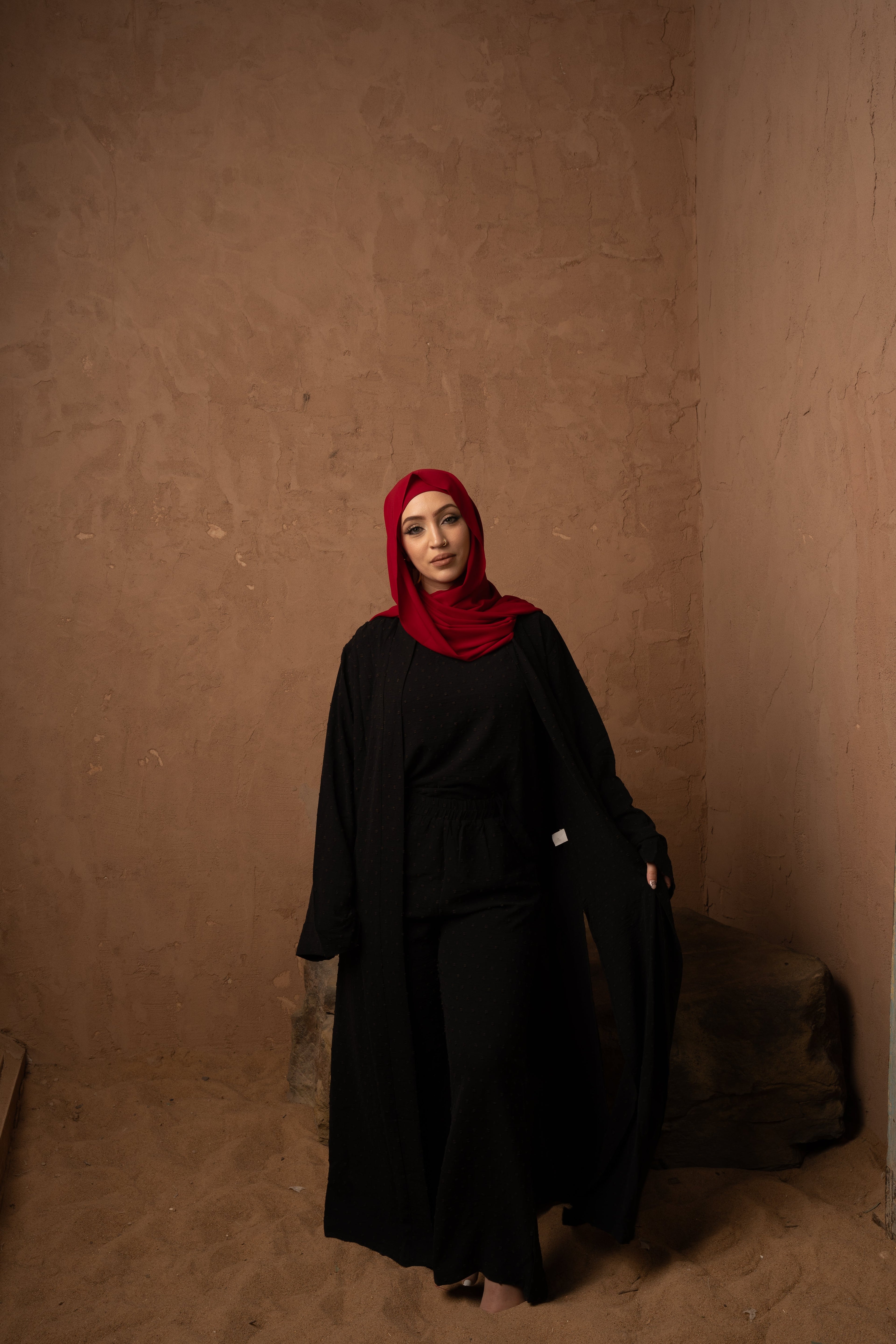 Black Four Piece Pants Abaya Set