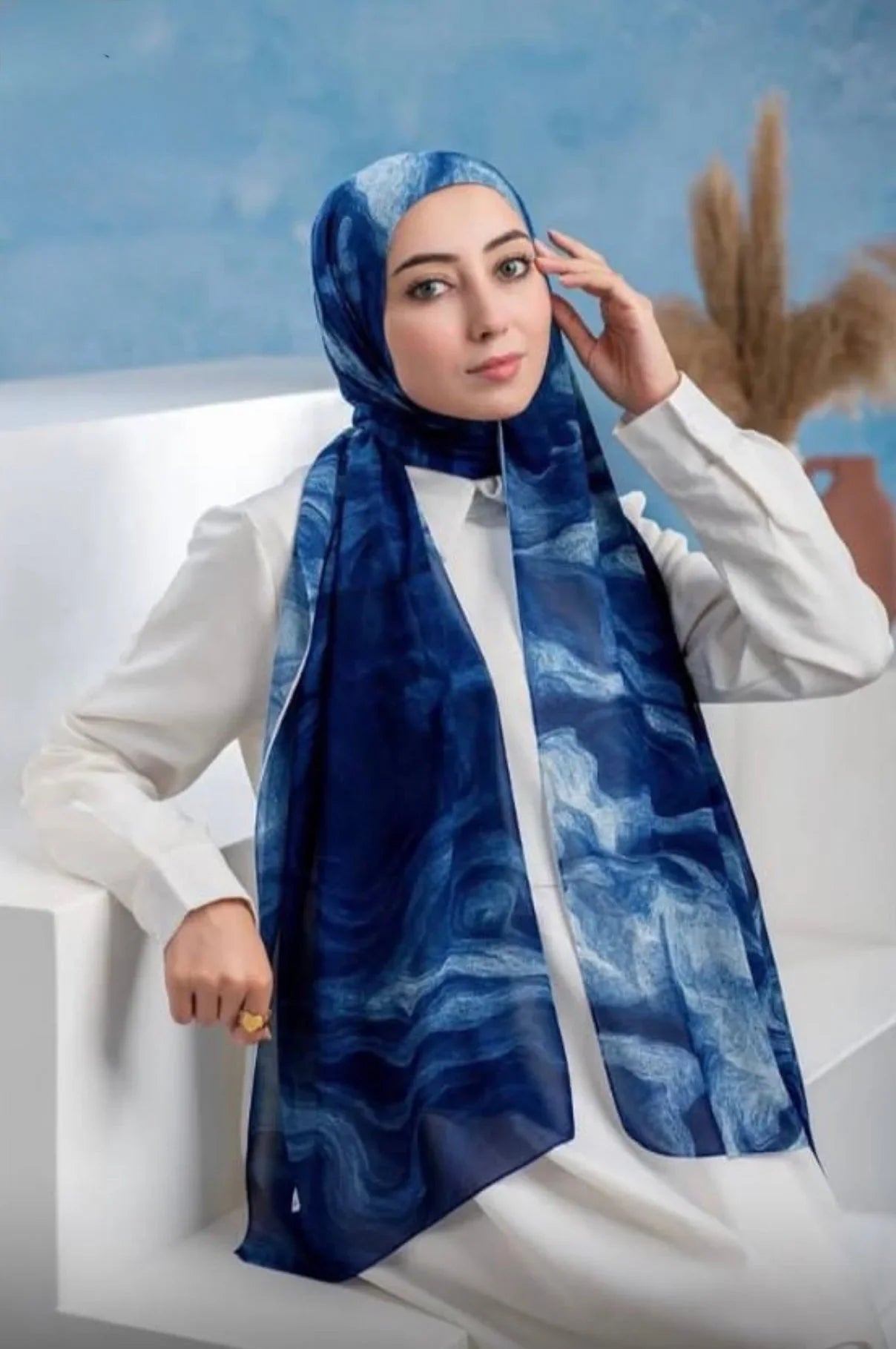 Blue Tie Dye Chiffon Hijab