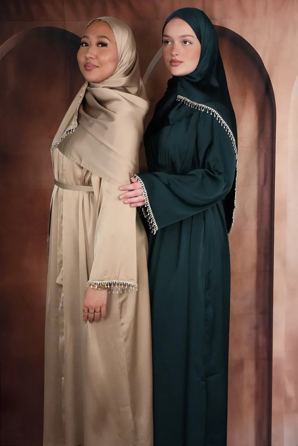 Bronze Rhinestone Drip Satin Hijab