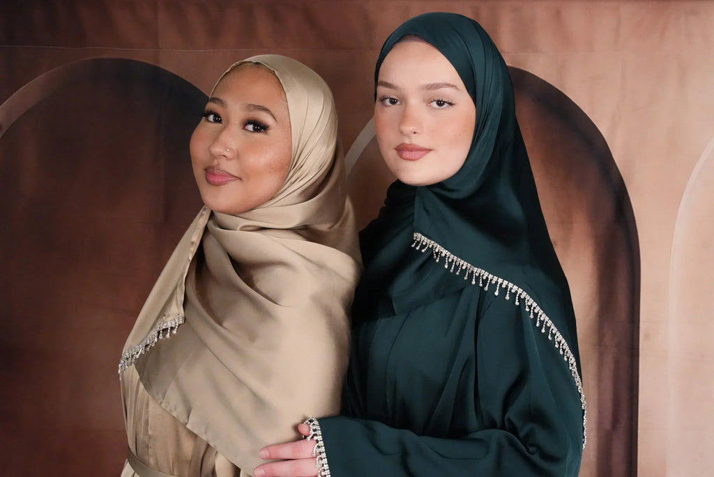 Bronze Rhinestone Drip Satin Hijab