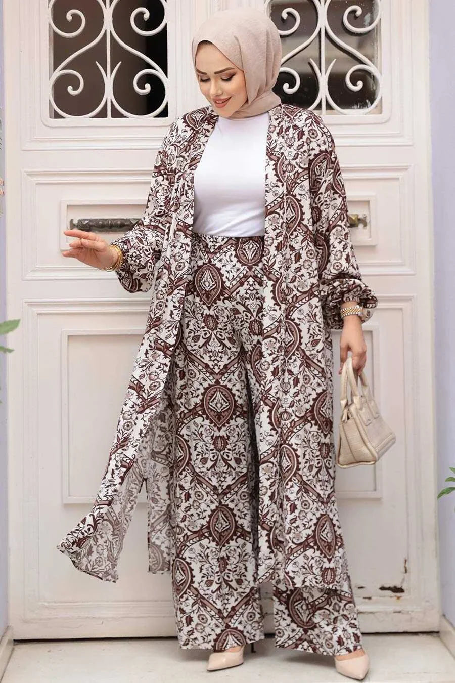 Brown Damask Cardigan and Pants Set One Size S XL