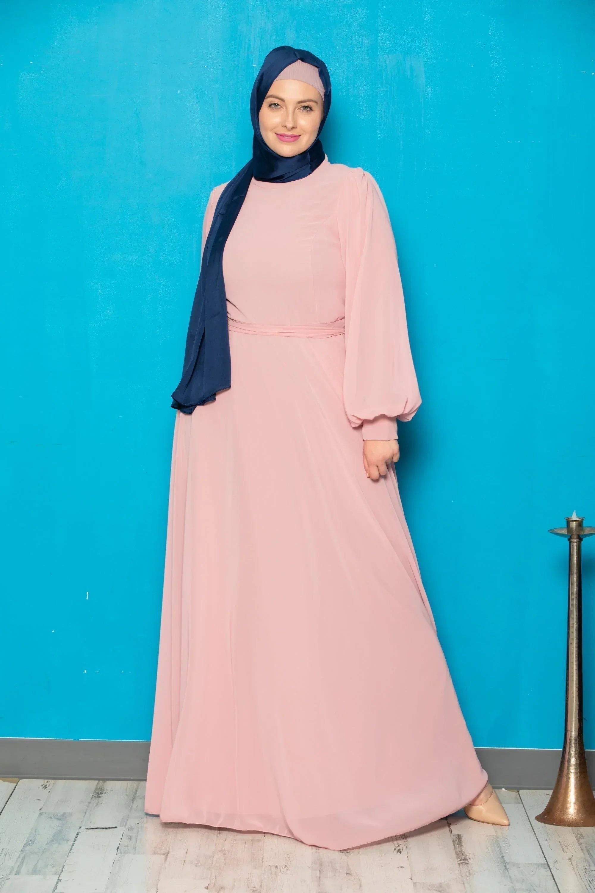 Chiffon Long Sleeve Gown - Pink / Small