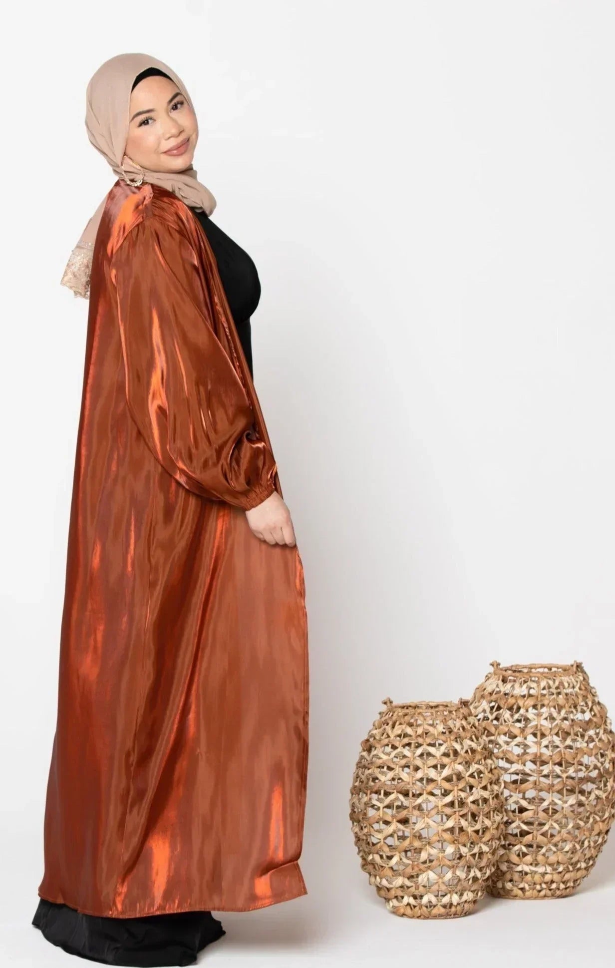 Copper Organza Open Abaya - Small / Copper