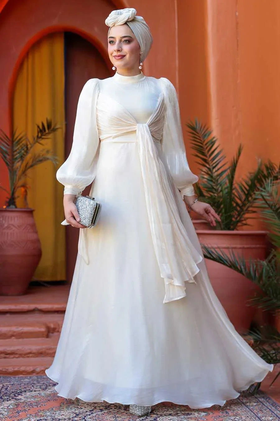 Cream Organza Criss Cross Gown