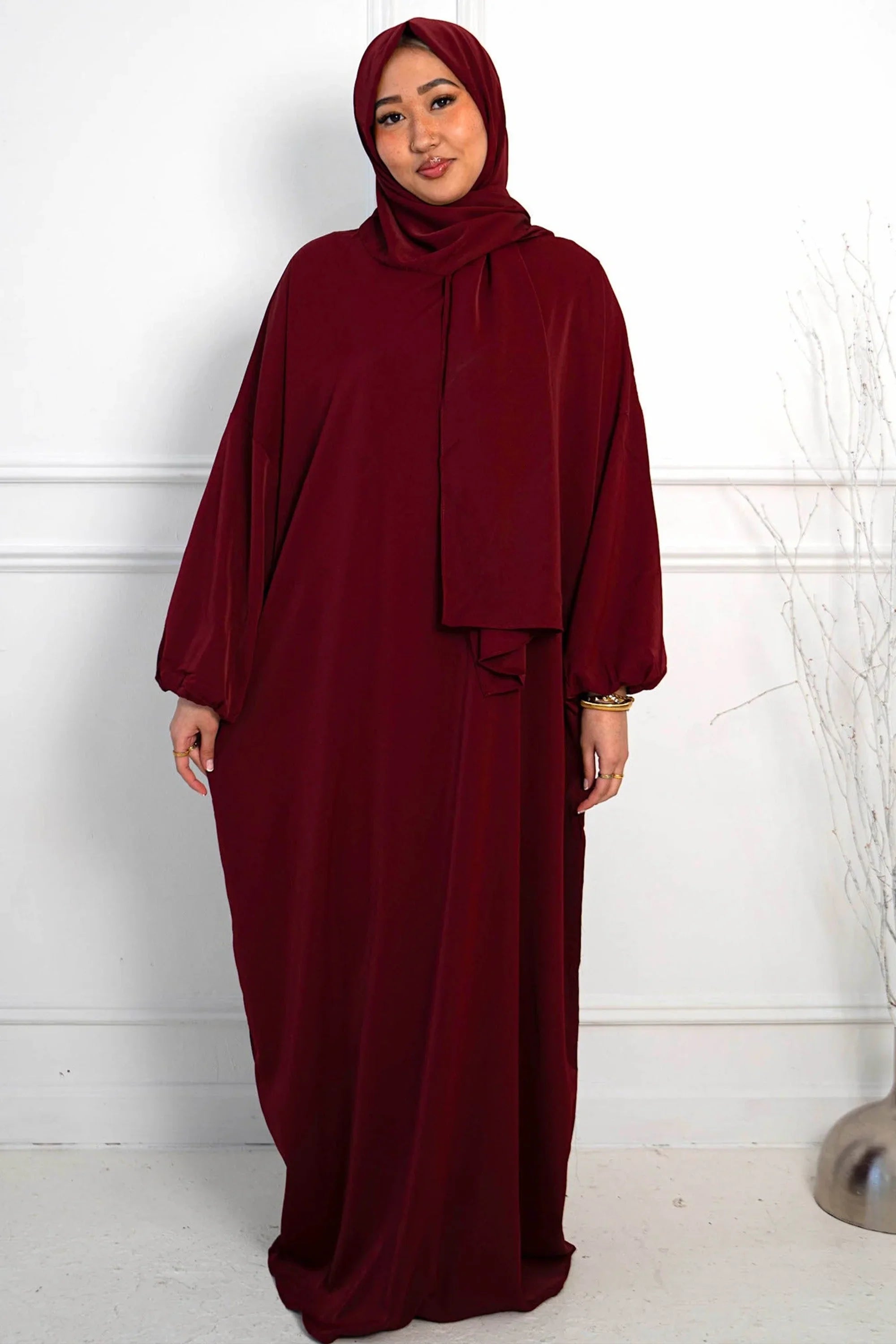 Wrap One Piece Salah Prayer Outfit (More colors available) - Deep Red / One Size