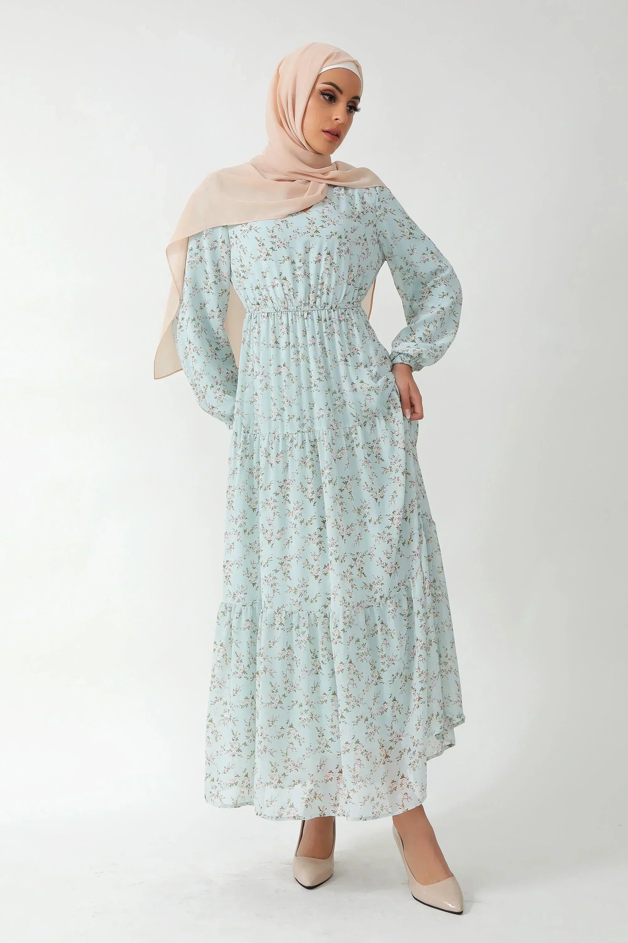 Dreamy Blue Floral Tiered Maxi Dress