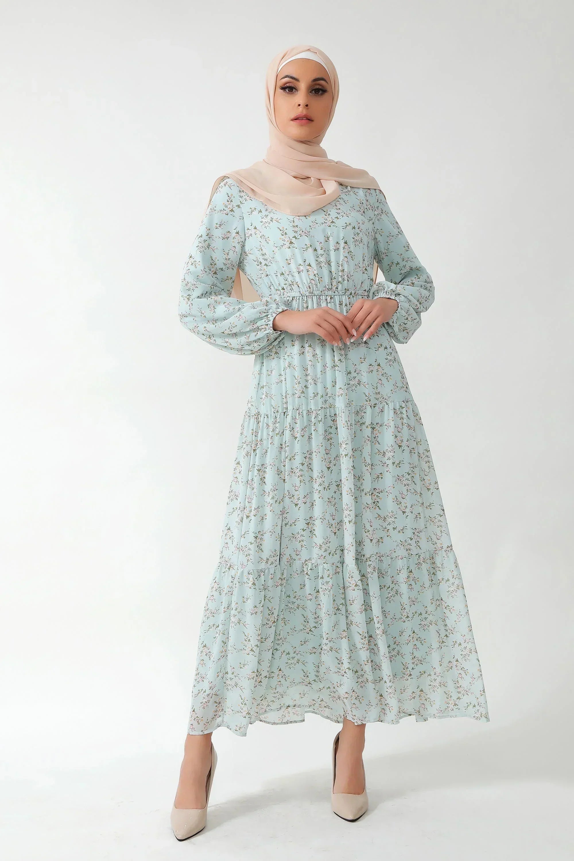 Dreamy Blue Floral Tiered Maxi Dress