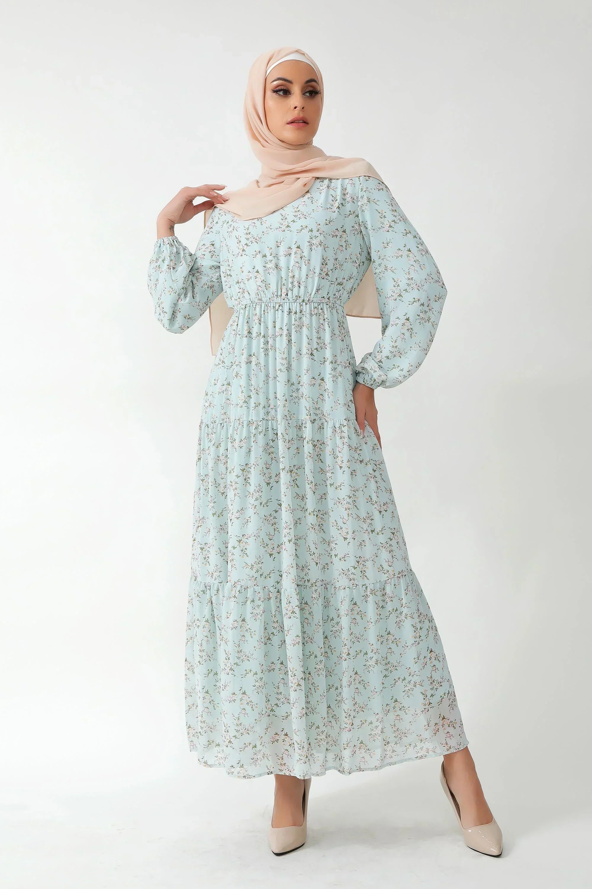 Dreamy Blue Floral Tiered Maxi Dress