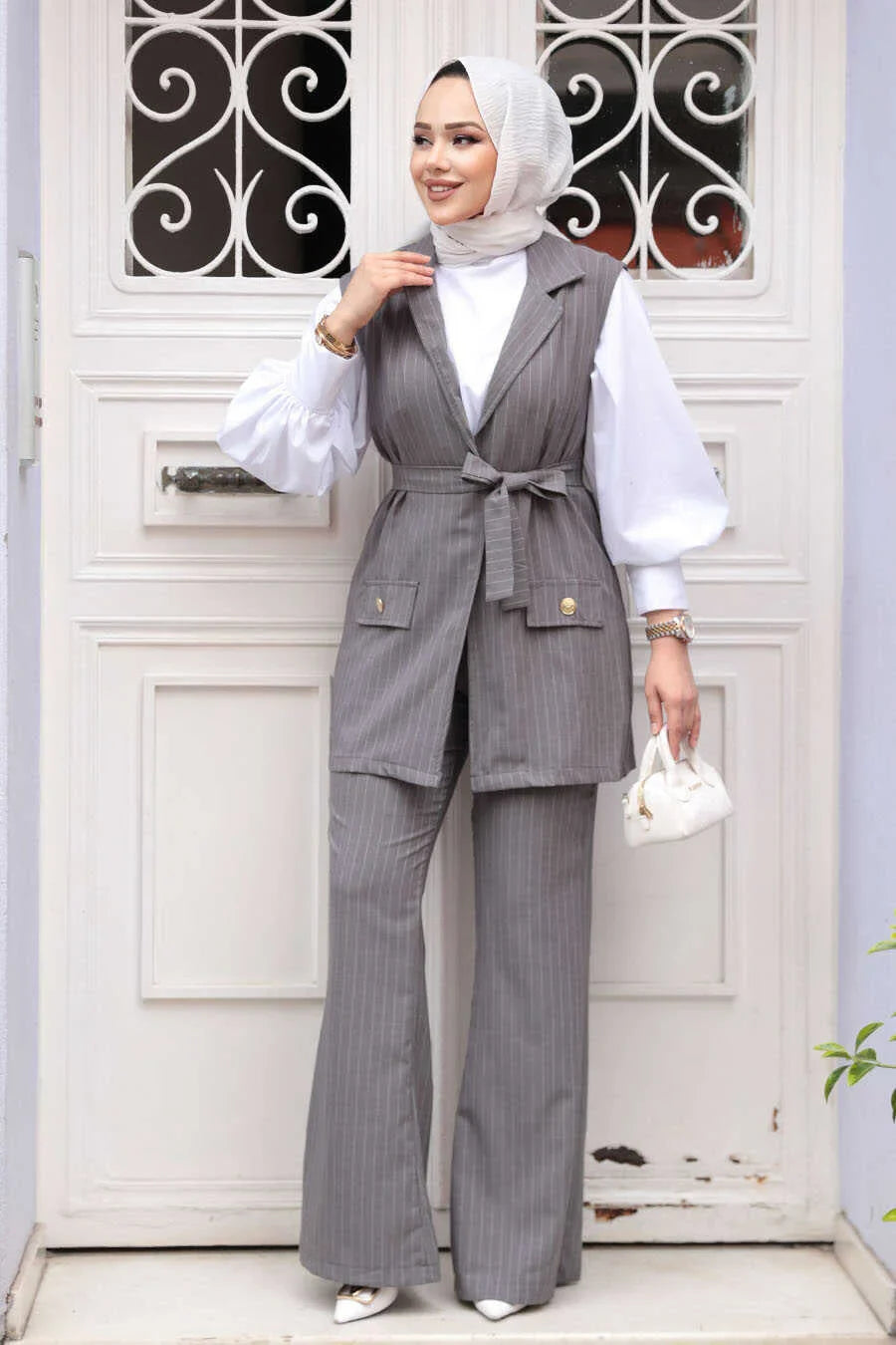 Gray Vest and Pants Suit Set