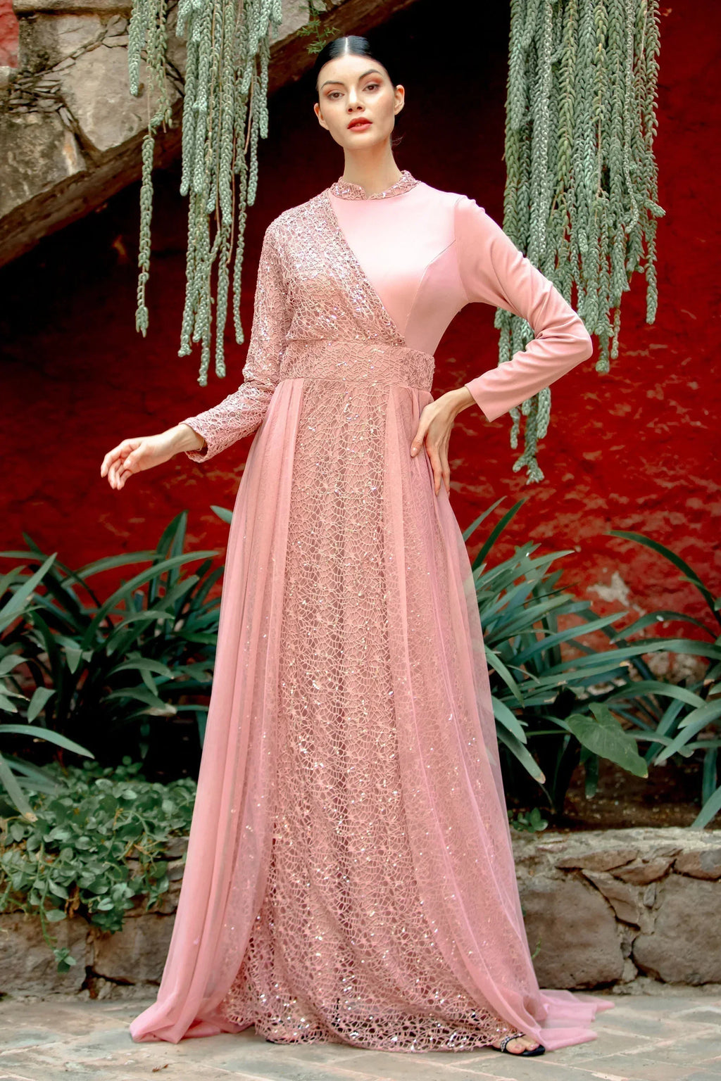 Hayati Lace With Chiffon Overlay Gown