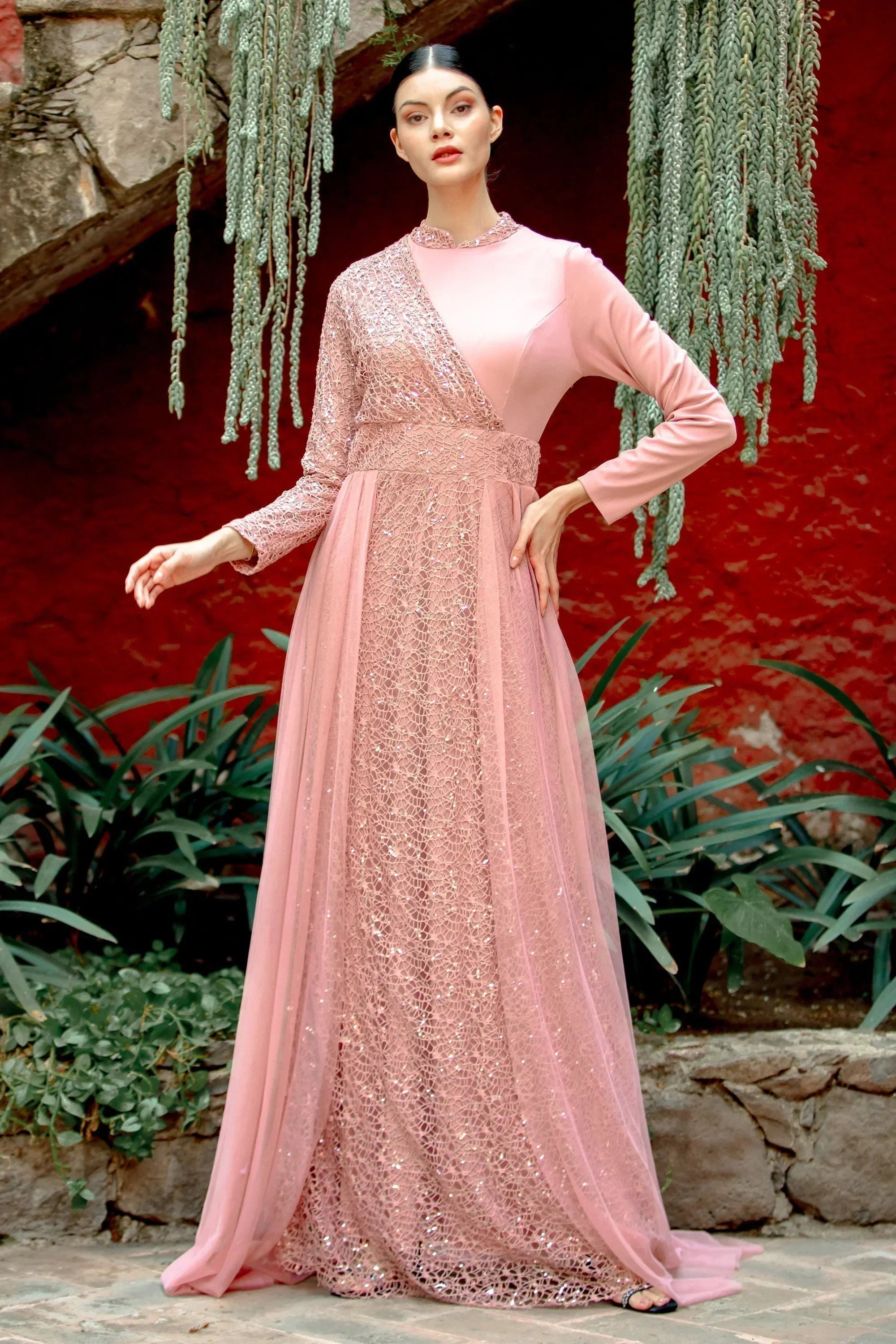 Hayati Lace With Chiffon Overlay Gown