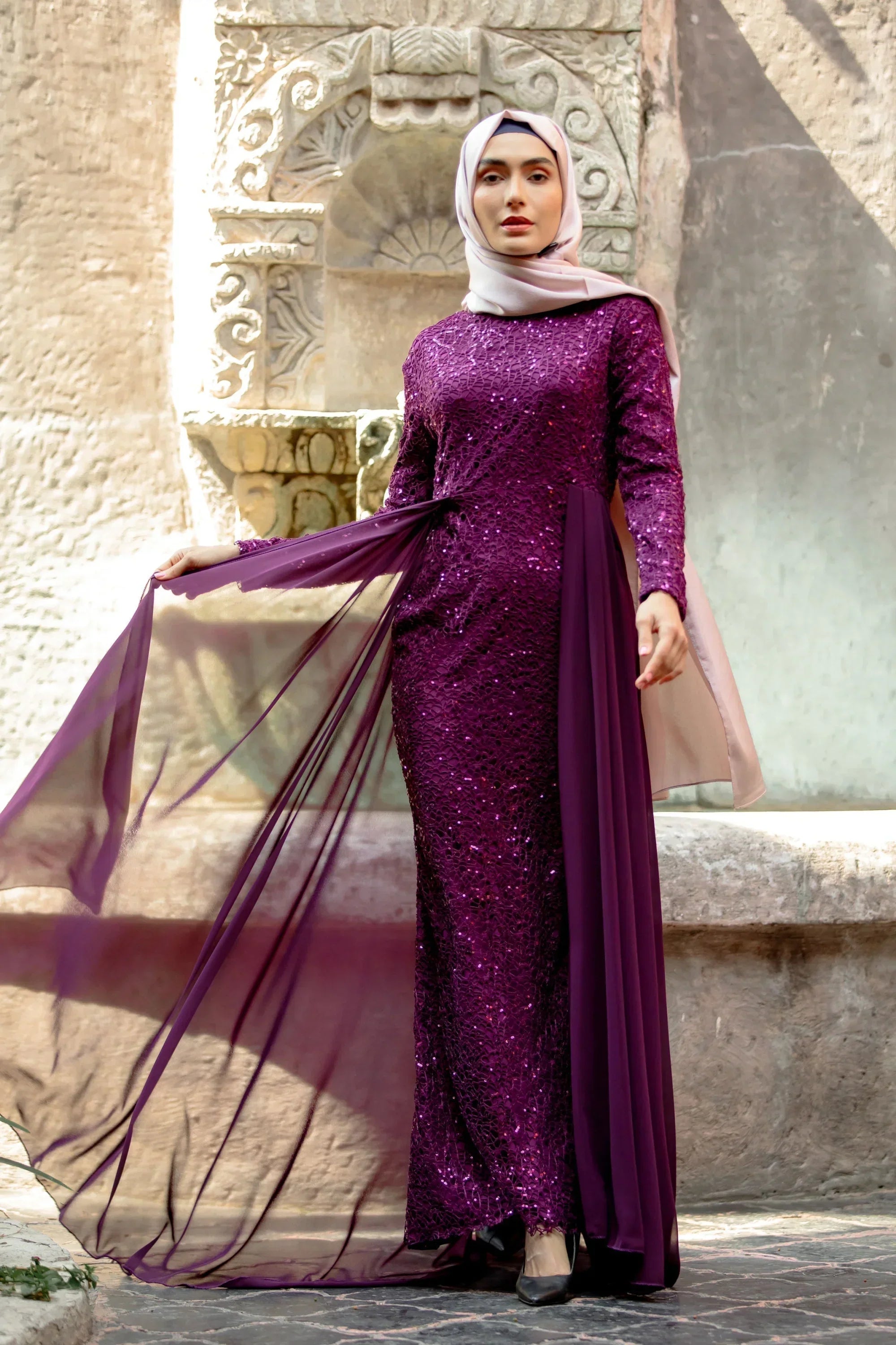 Lace With Attached Chiffon Attached Skirt Gown