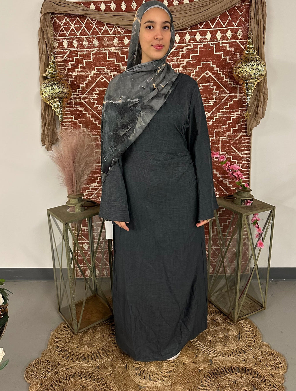 Linen Wrap Dress - Small / Gray