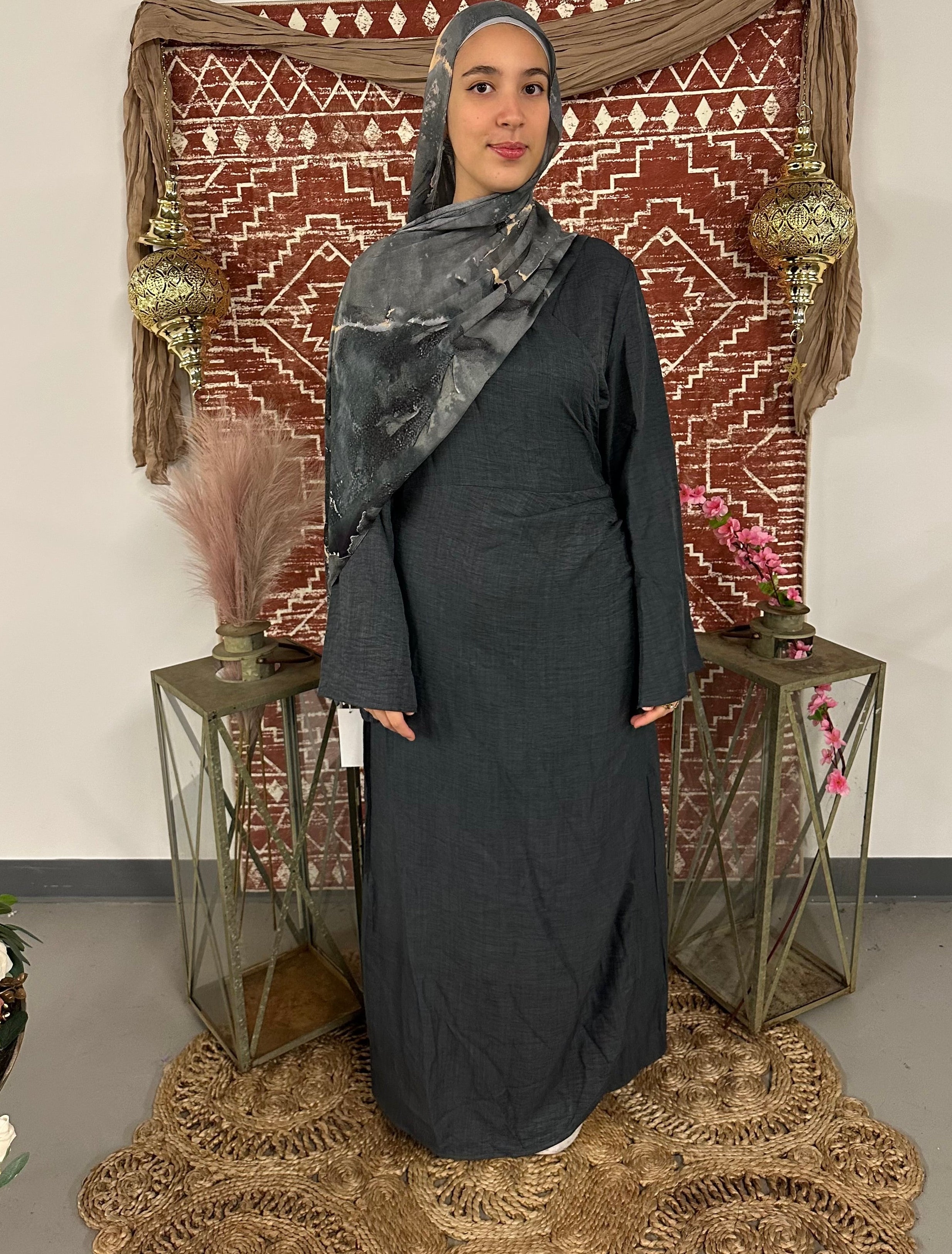 Linen Wrap Dress - Small / Gray