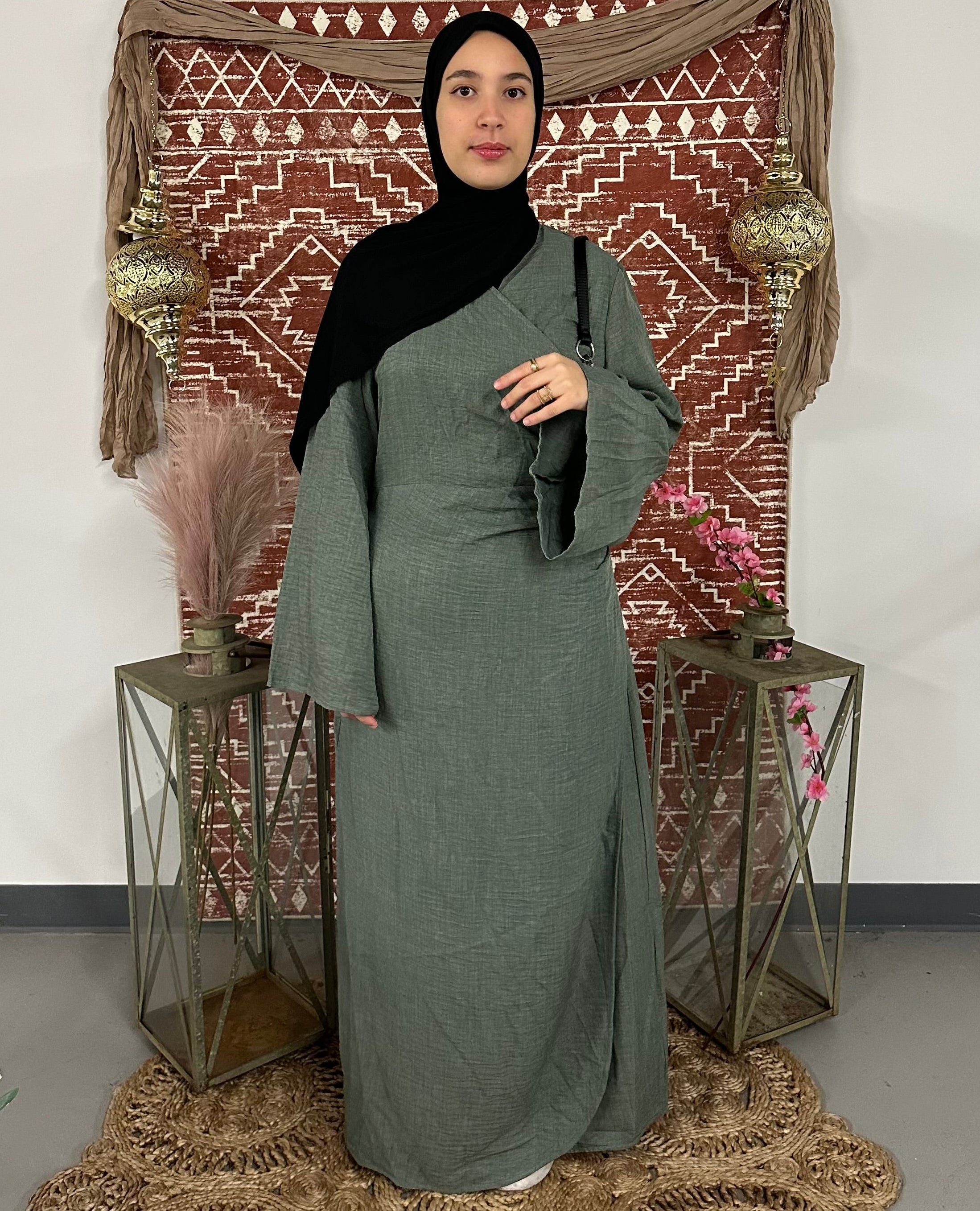 Linen Wrap Dress - Medium / Sage Green