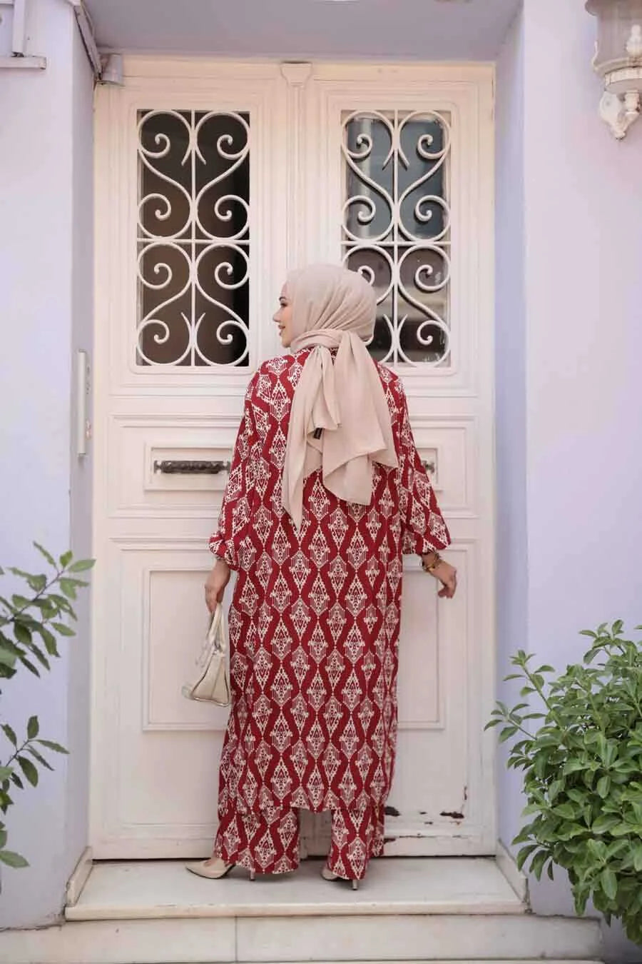 Maroon Abstract Cardigan and Pants Set One Size S XL