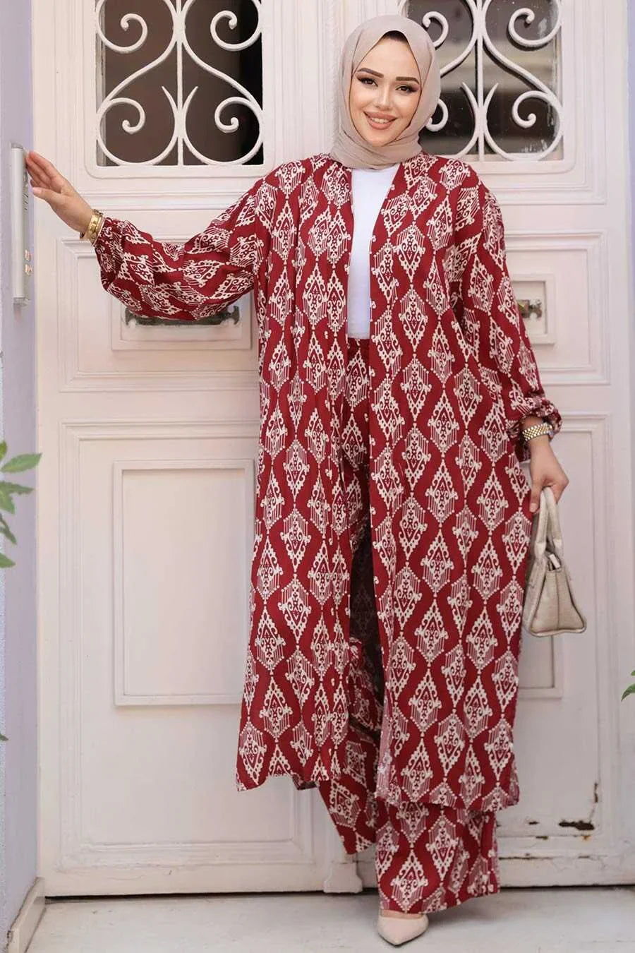 Maroon Abstract Cardigan and Pants Set One Size S XL