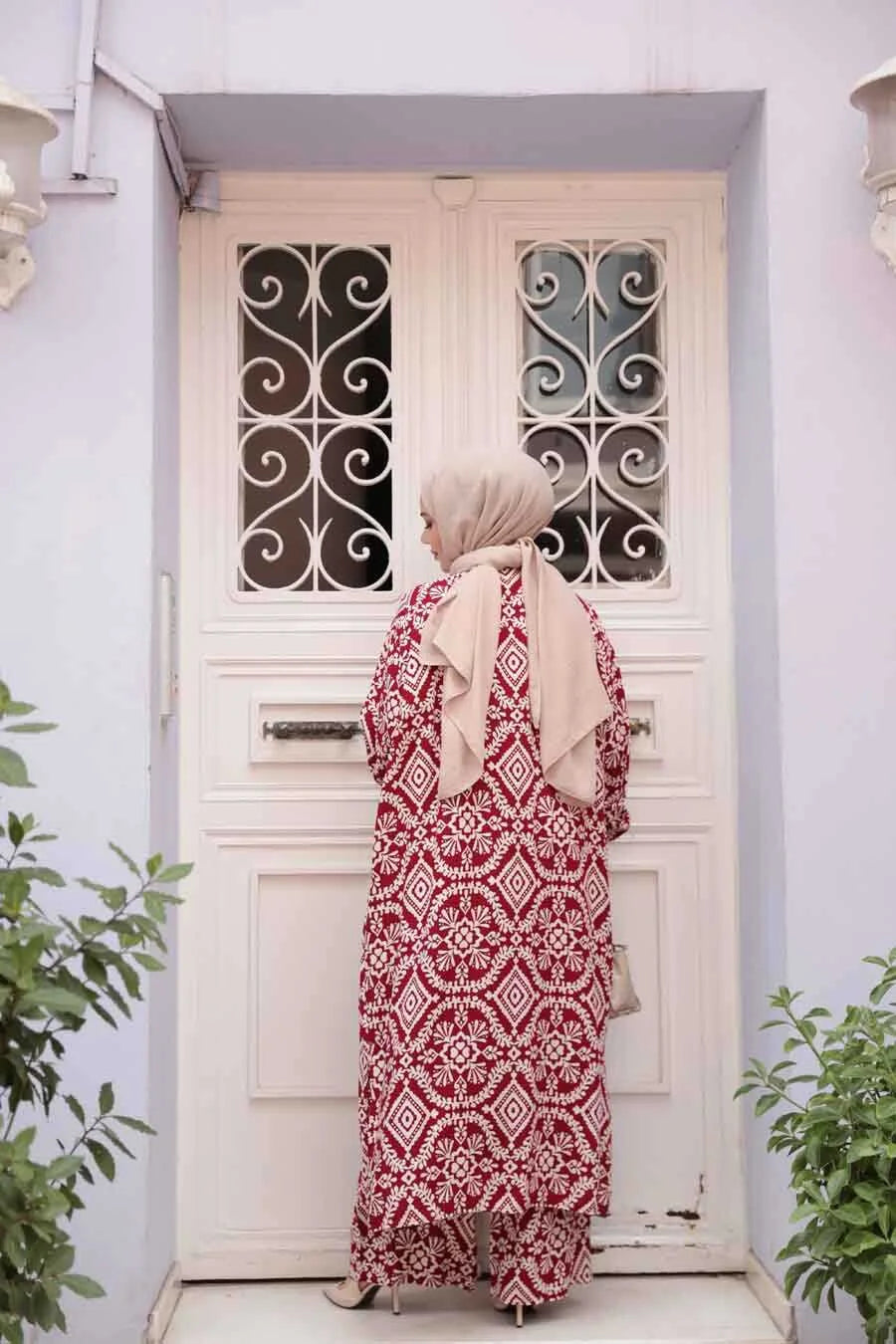 Maroon Damask Cardigan and Pants Set One Size S XL