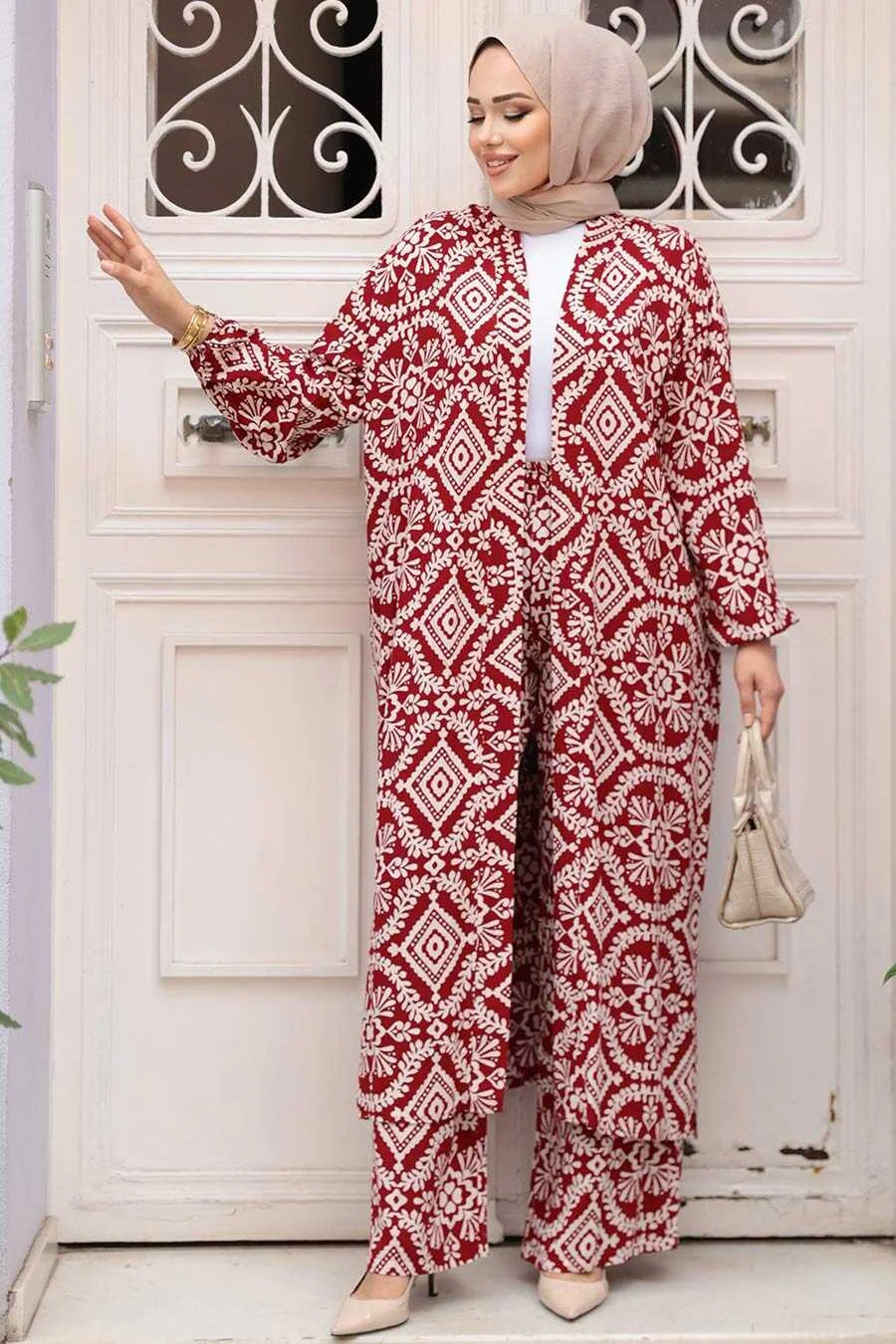 Maroon Damask Cardigan and Pants Set One Size S XL