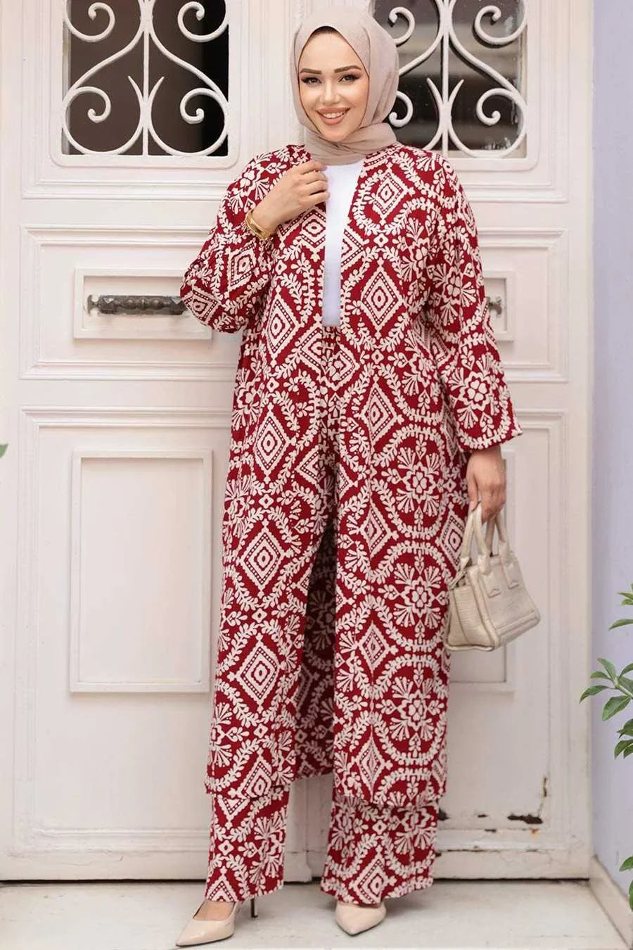 Maroon Damask Cardigan and Pants Set One Size S XL