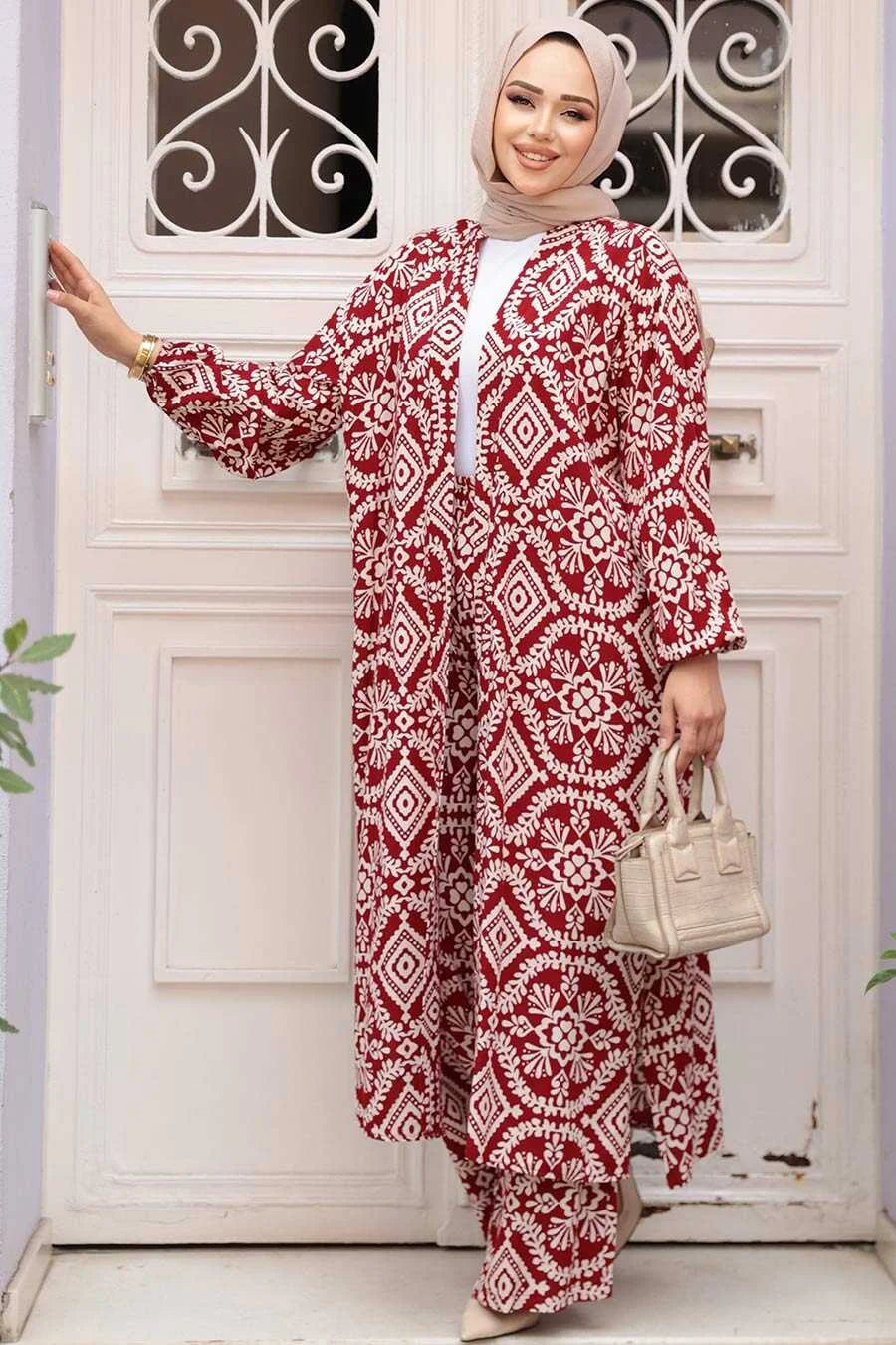 Maroon Damask Cardigan and Pants Set One Size S XL