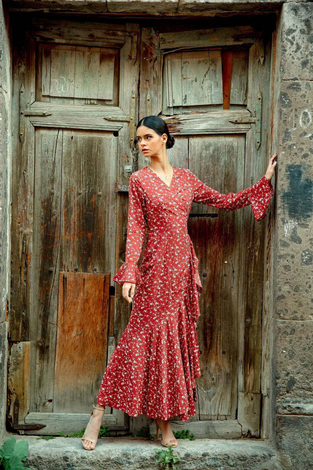 Ruffle Wrap Maxi Dress