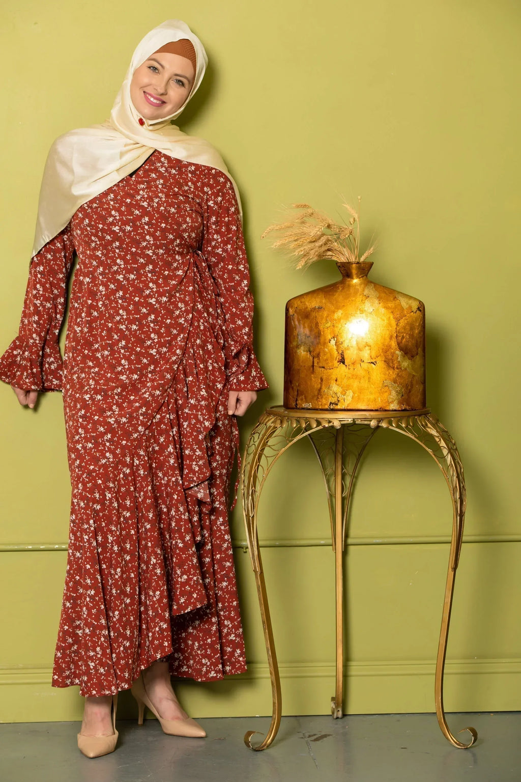 Ruffle Wrap Maxi Dress - X-Small / Maroon