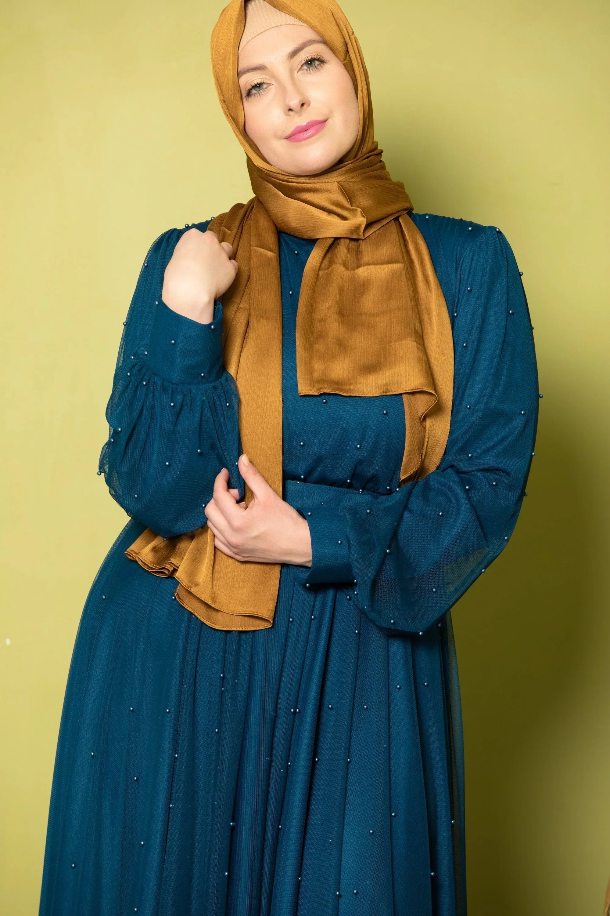 Mesh Pearl Long Sleeve Gown (More Colors)