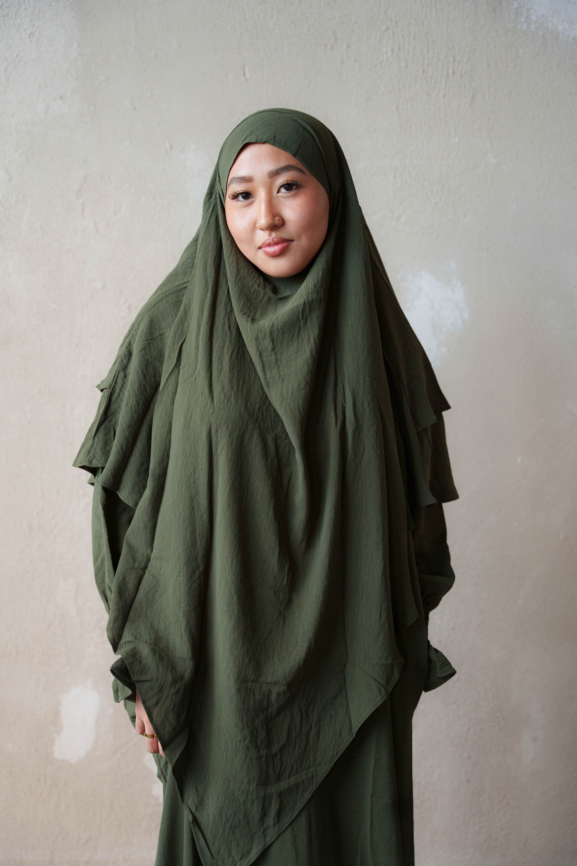 Olive Green Double Layer Khimar - Olive Green