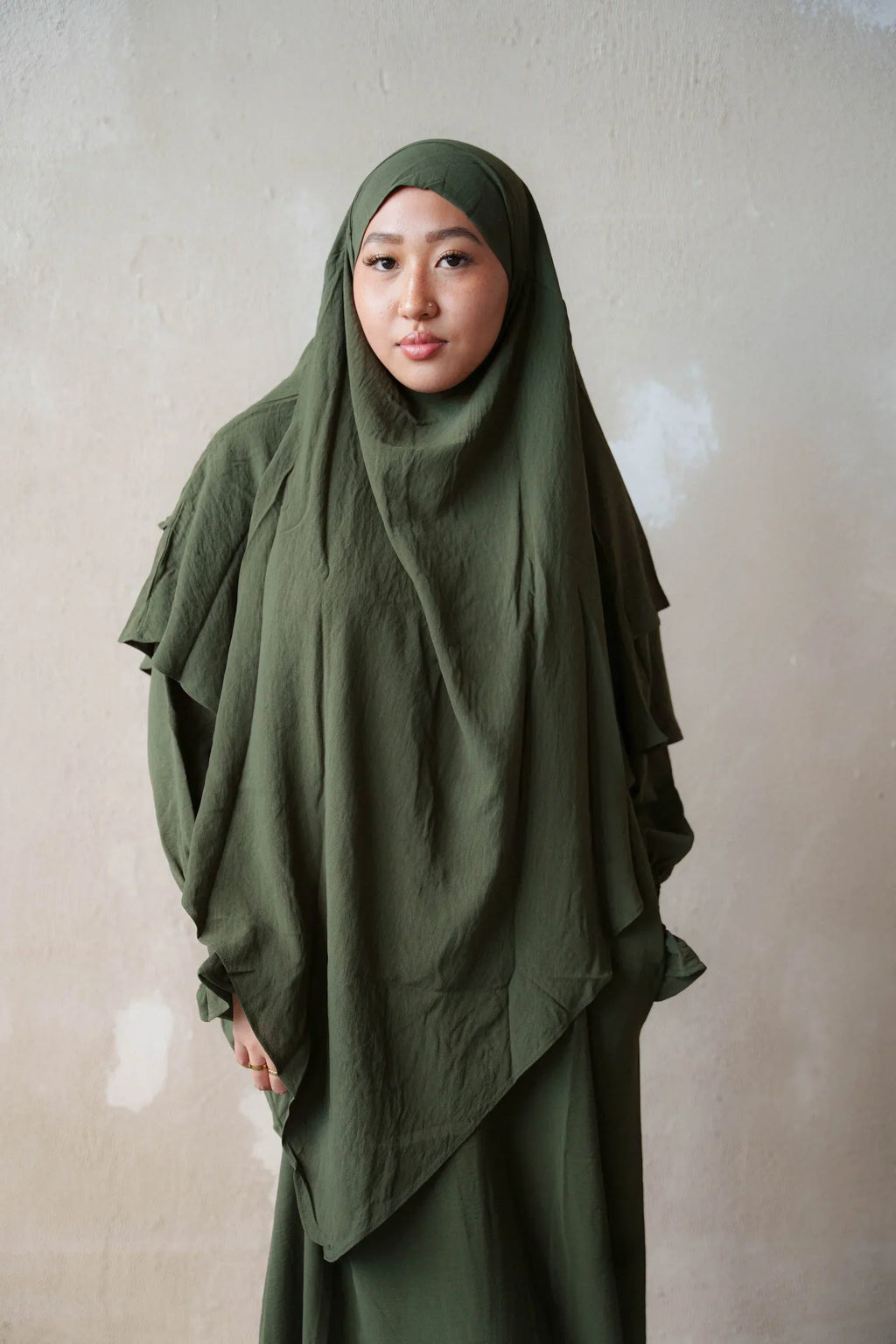 Olive Green Double Layer Khimar - Olive Green