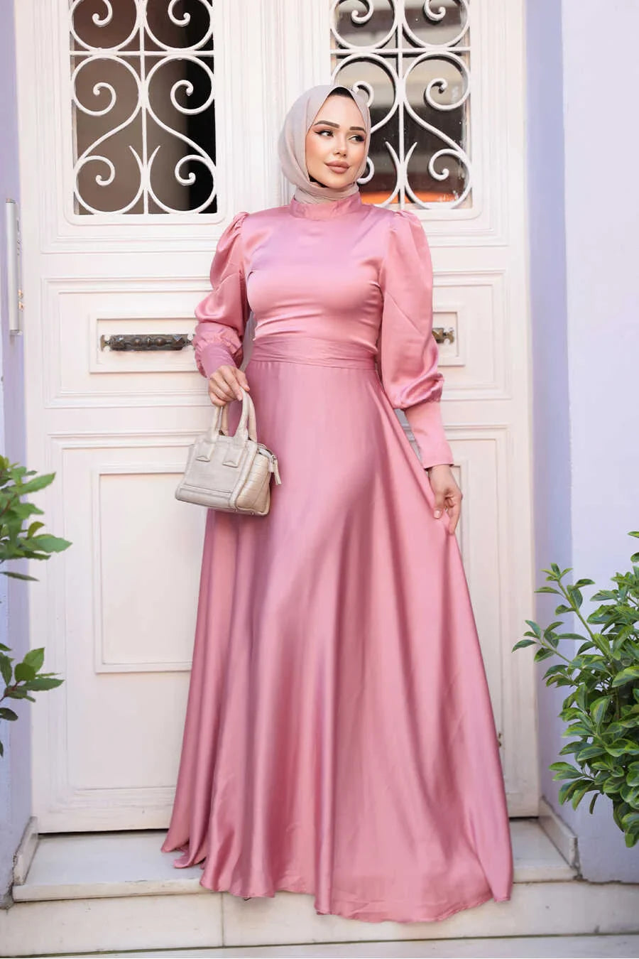 Pink Rose Satin Gown