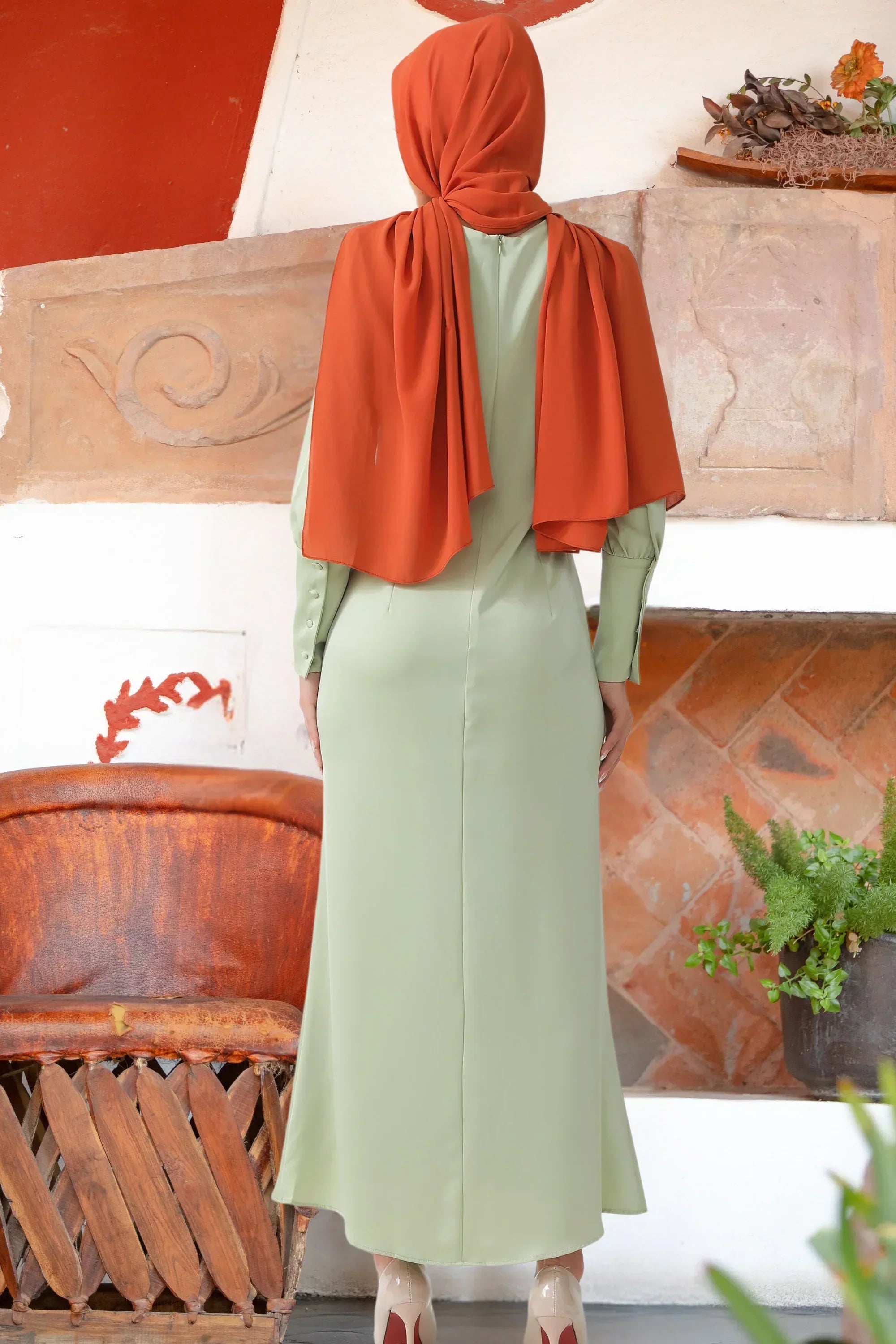 Pistachio Satin Long Sleeve Maxi Dress-CLEARANCE