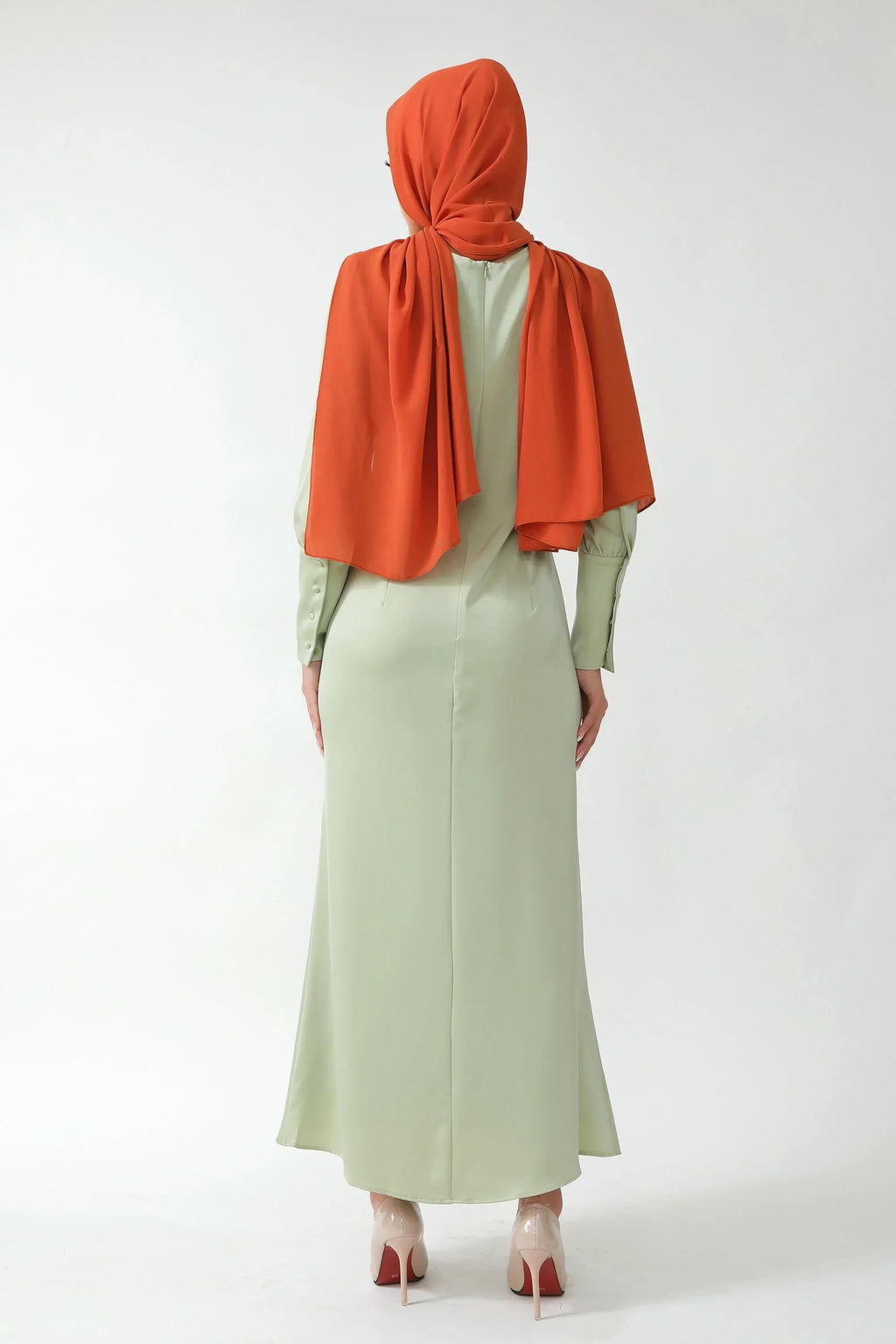 Pistachio Satin Long Sleeve Maxi Dress-CLEARANCE