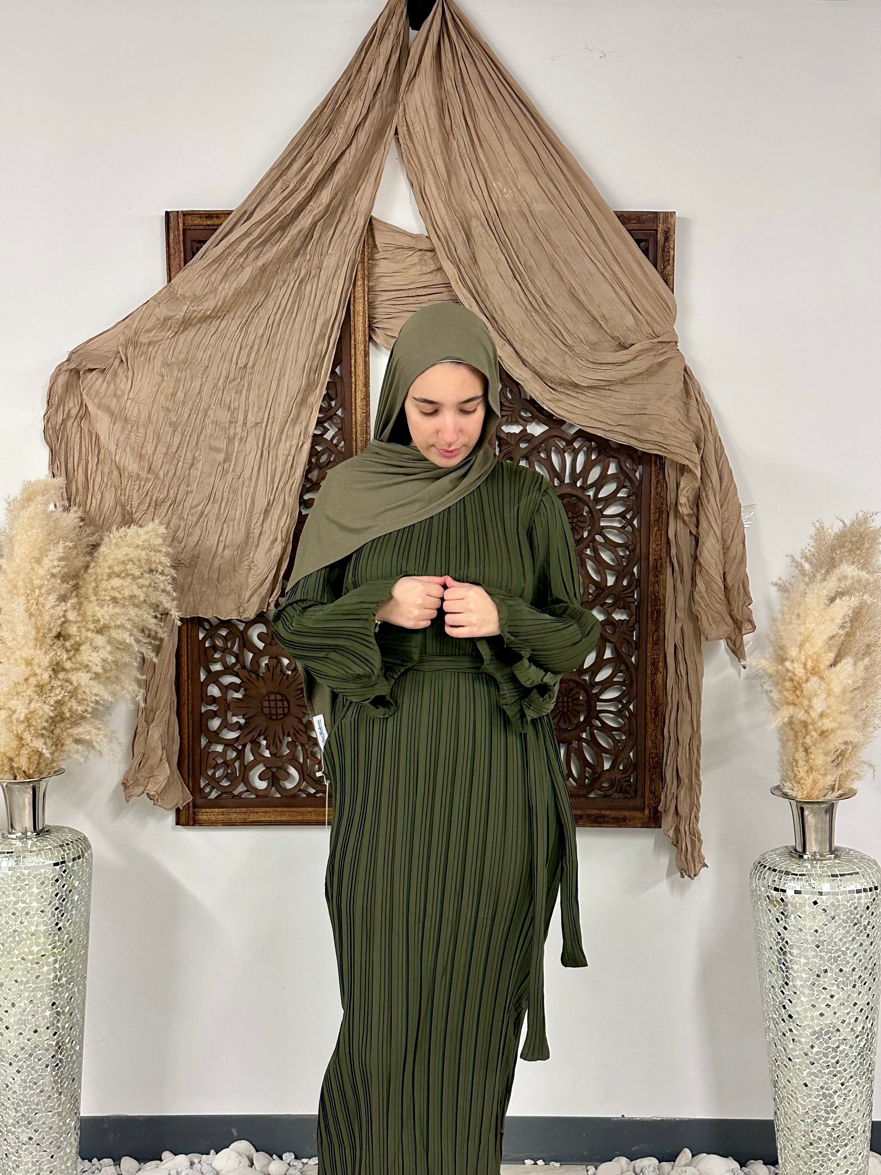 Pleated Long Sleeve Maxi Dress