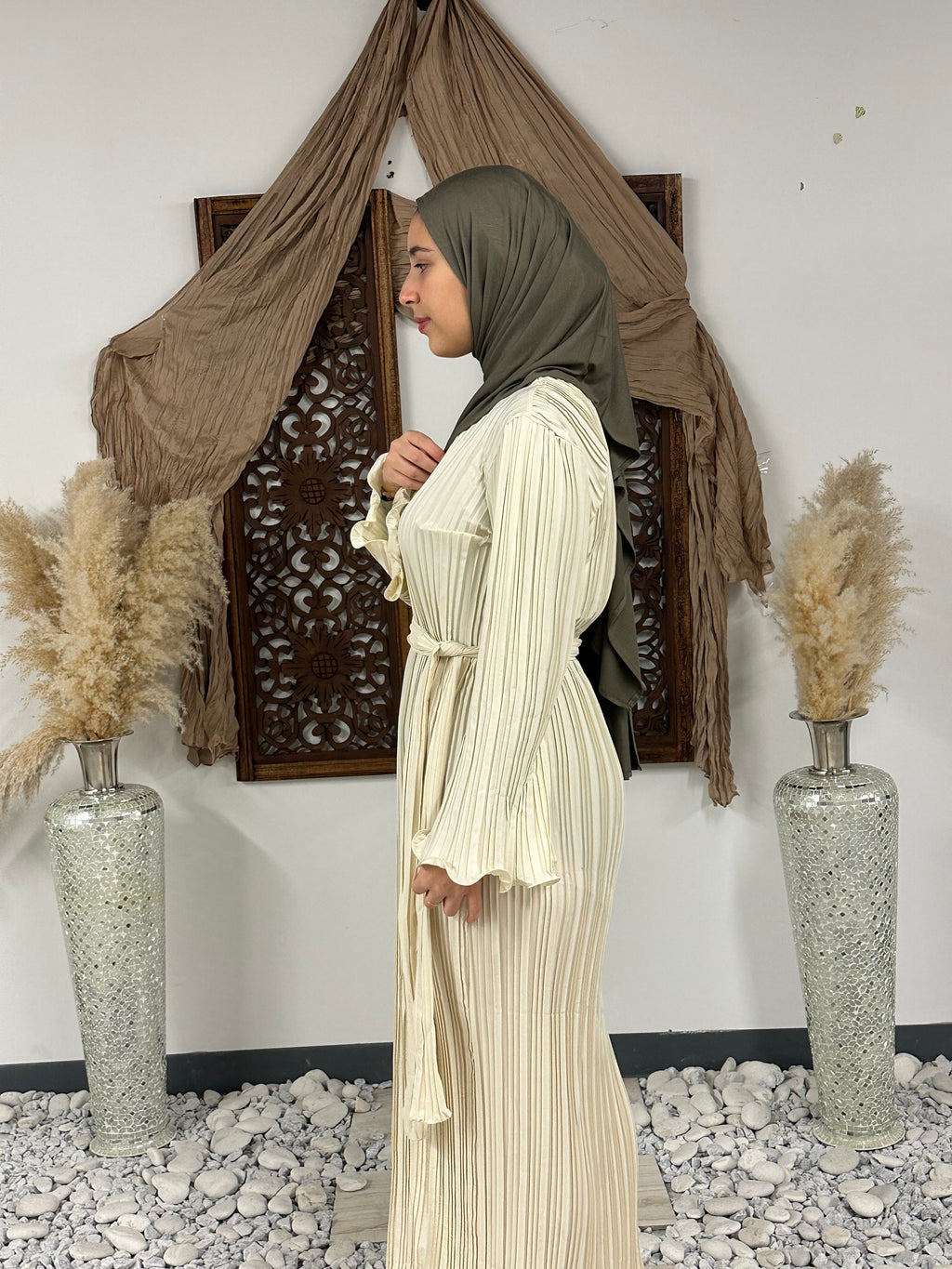 Pleated Long Sleeve Maxi Dress