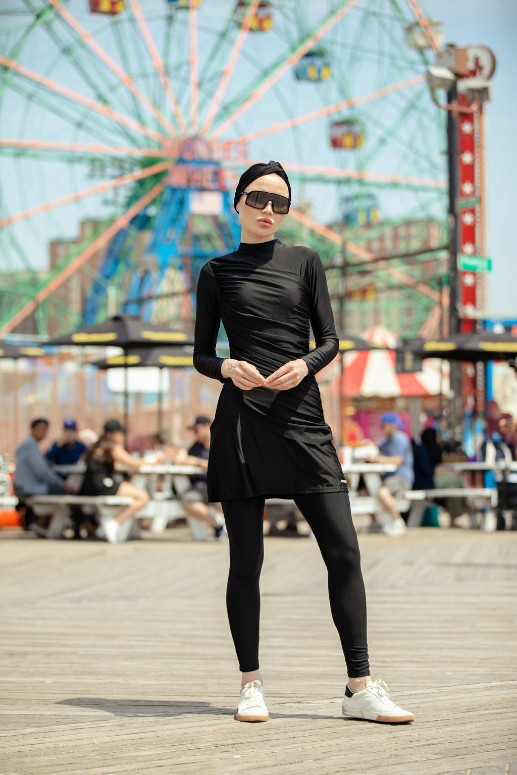 Black ruched 3-piece modest swimsuit in clearance