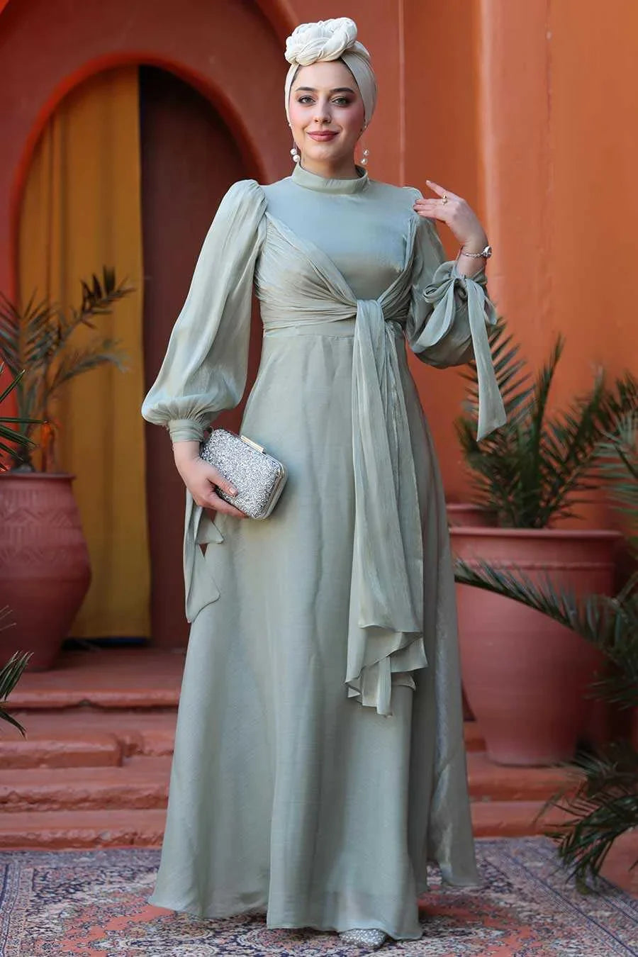 Sage Organza Criss Cross Gown