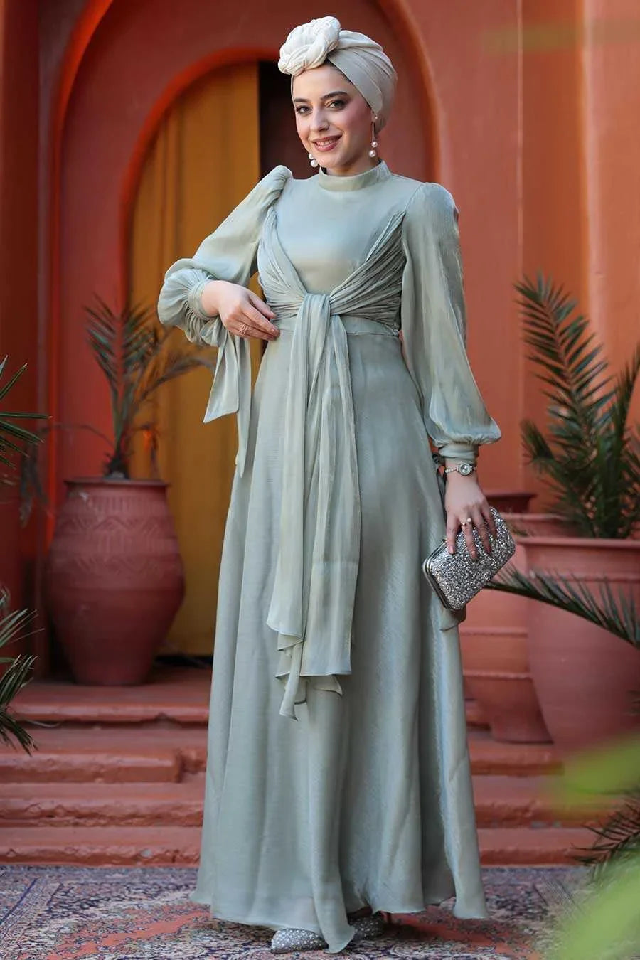 Sage Organza Criss Cross Gown