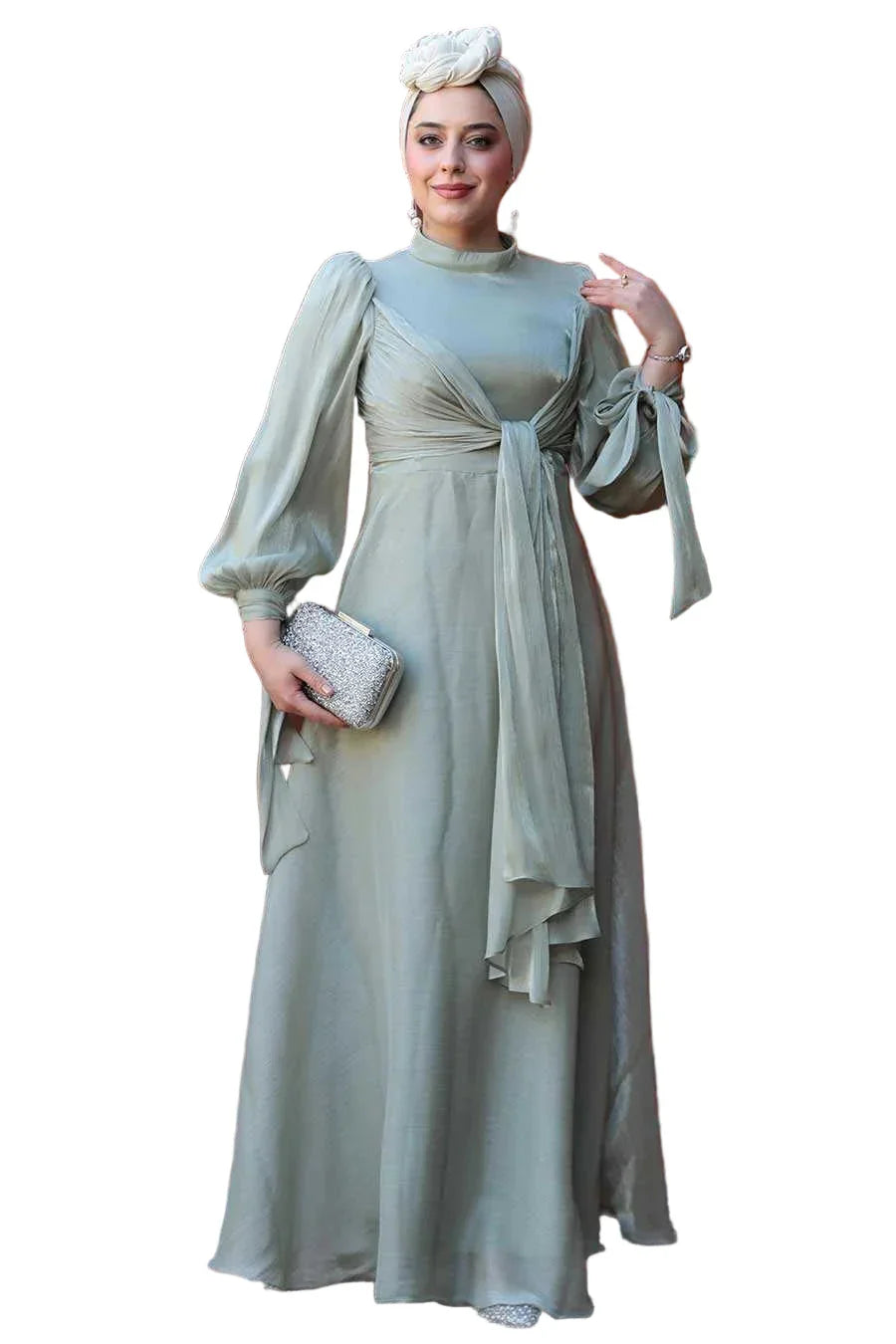 Sage Organza Criss Cross Gown