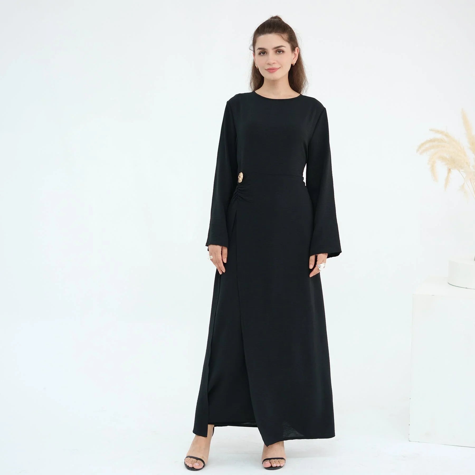 Side Ruched Abaya - Small / Black