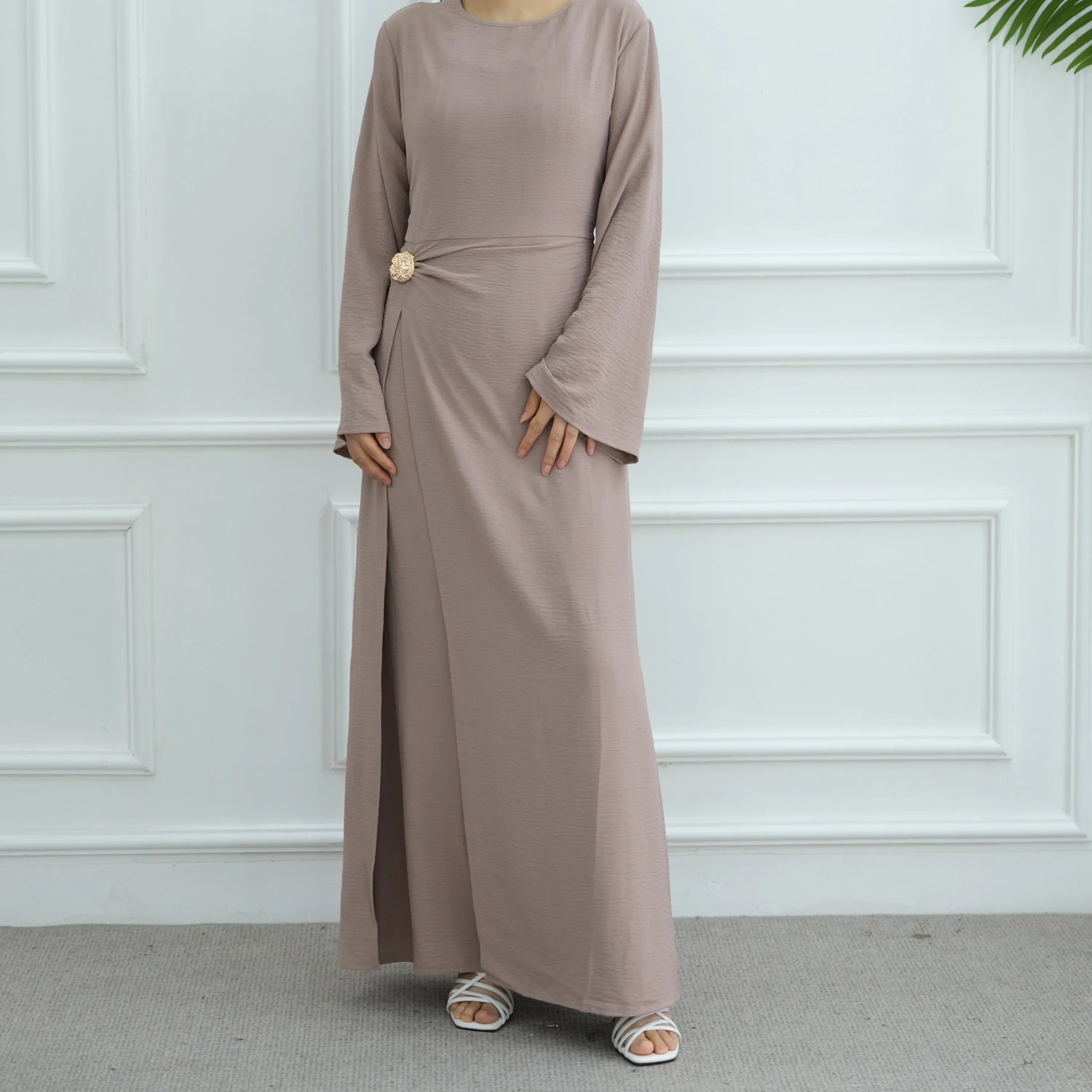 Side Ruched Abaya - Small / Dusty Pink