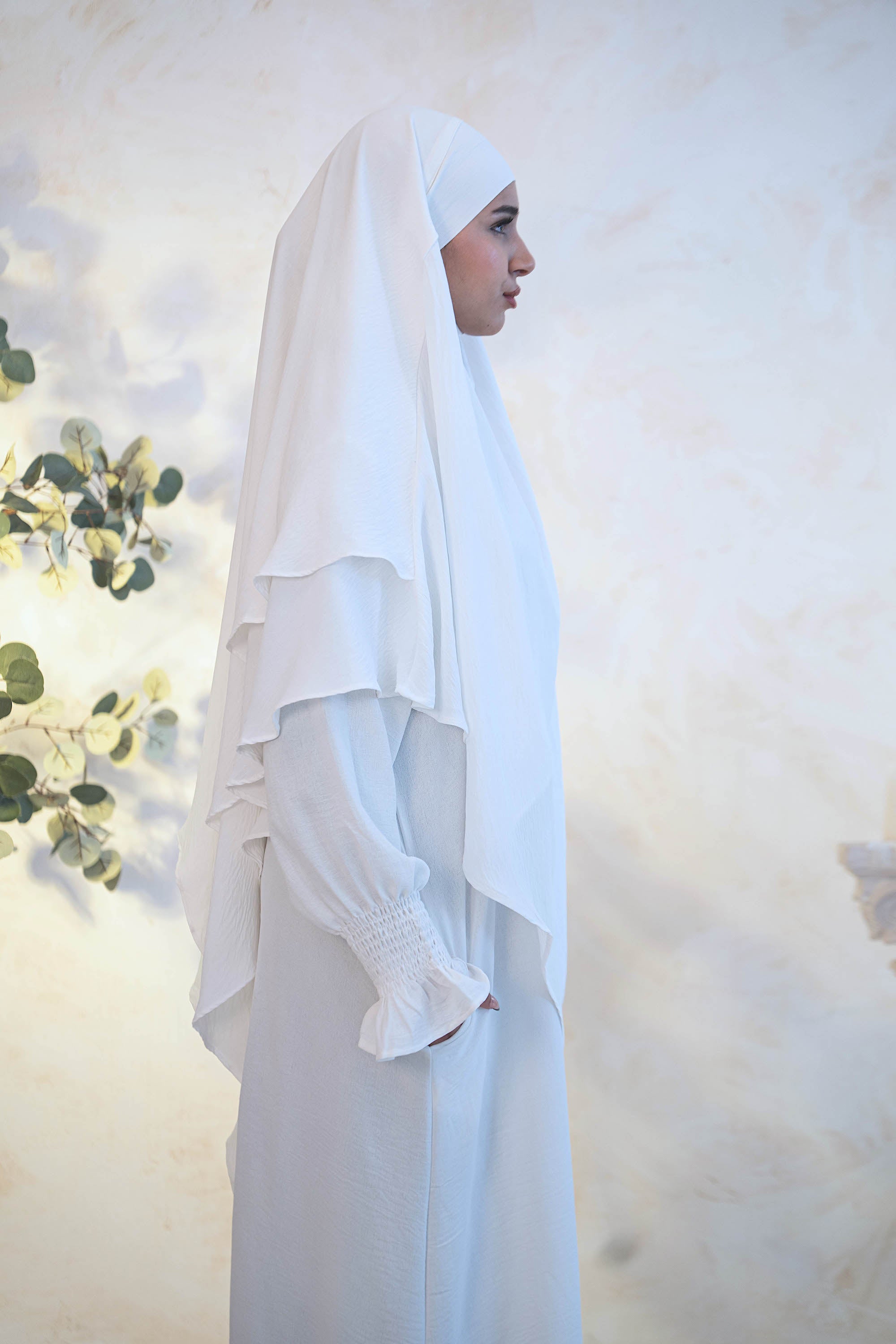 White Double Layer Khimar - White